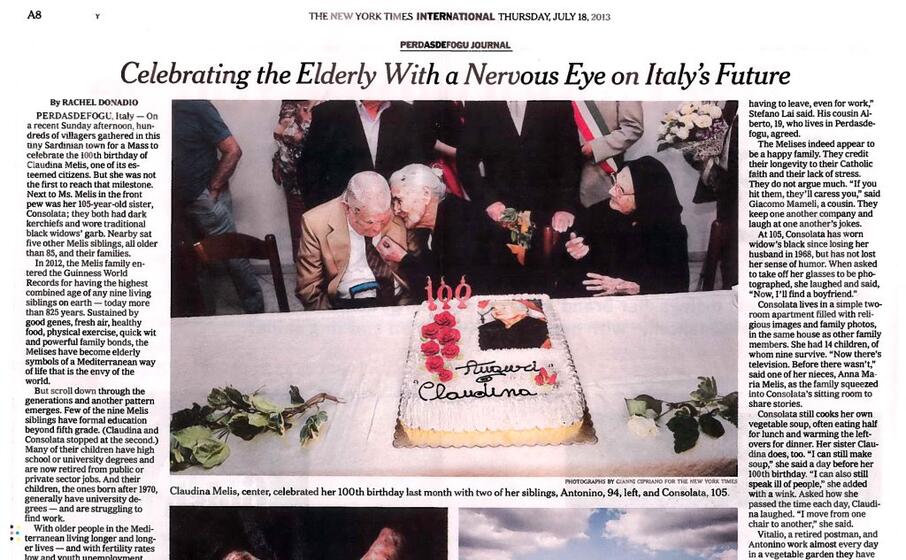 I Centenari Sardi Sul Nytimes Un Reportage Sulla Famiglia Melis L Unione Sarda It