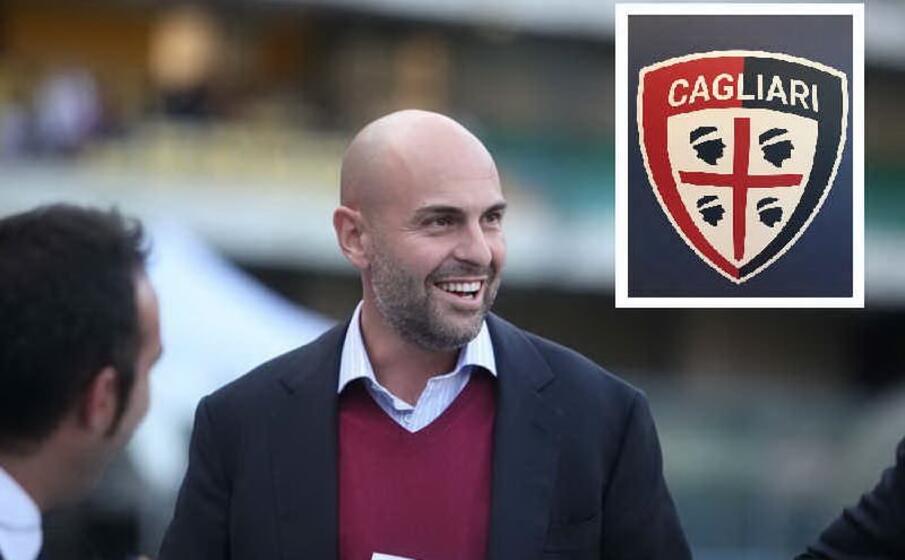 il presidente tommaso giulini e nel riquadro il nuovo logo del cagliari calcio
