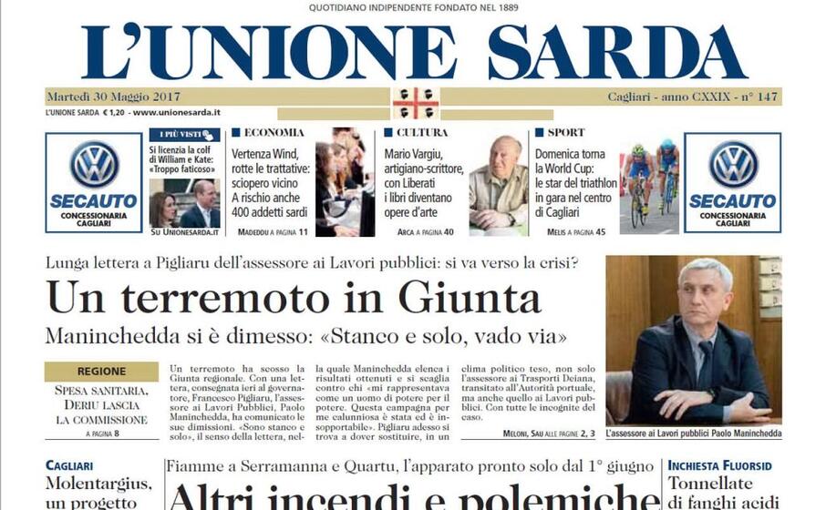 L'Unione Sarda le notizie in edicola martedì 30 maggio 2017 L'Unione Sarda.it