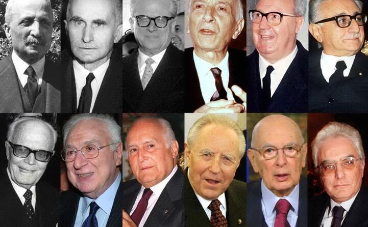 enrico de nicola luigi einaudi giovanni gronchi antonio segni giuseppe saragat giovanni leone da sinistra in basso sandro pertini francesco cossiga oscar luigi scalfaro carlo azeglio ciampi giorgio napolitano sergio mattarella
