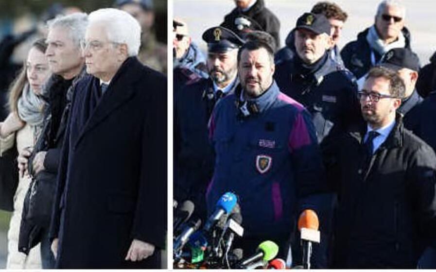 matarella con il pap e la fidanzata di megalizzi a destra i ministri salvini e bonafede (ansa)