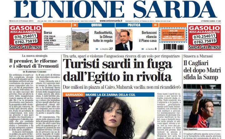 la notizia sulla prima pagina de l unione sarda