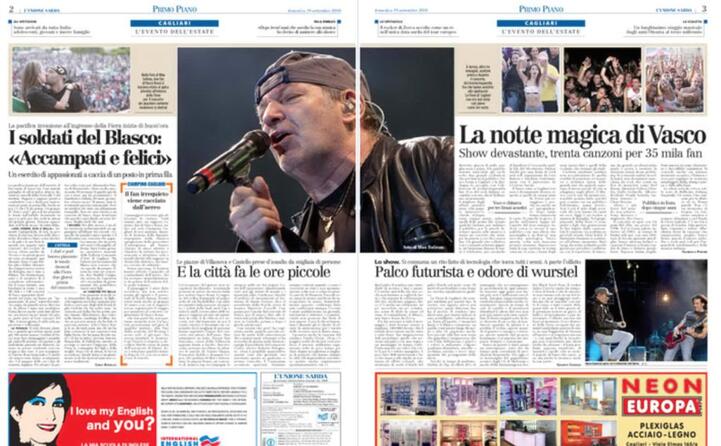due pagine su l unione sarda dedicate al concerto del 18 settembre 2010
