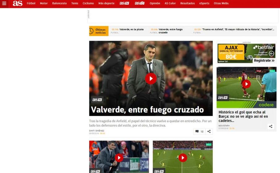 il liverpool affossa il barca in champions league valverde in discussione (as)