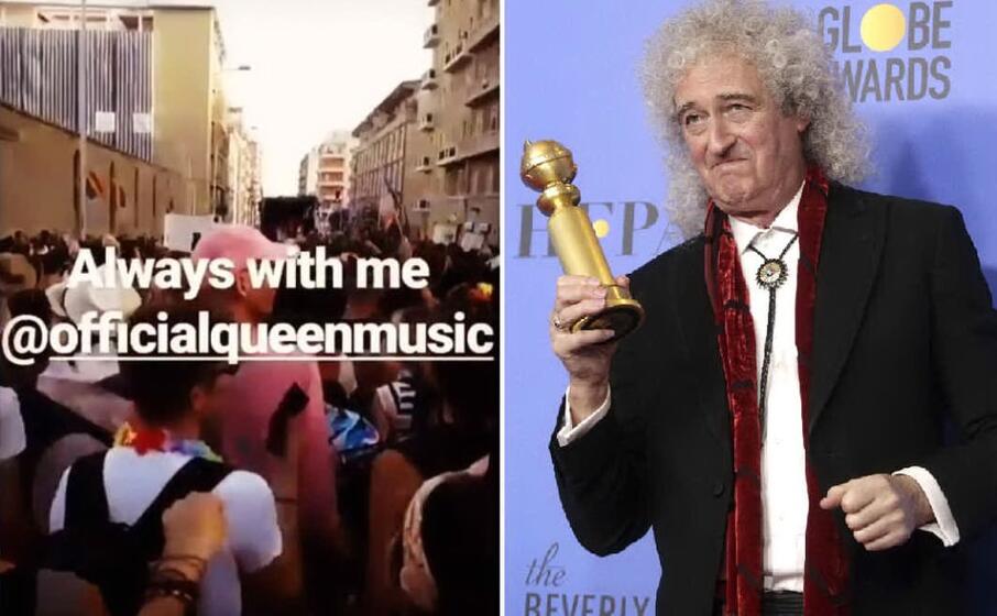a sinistra un fram del video su instagram a destra brian may (ansa)