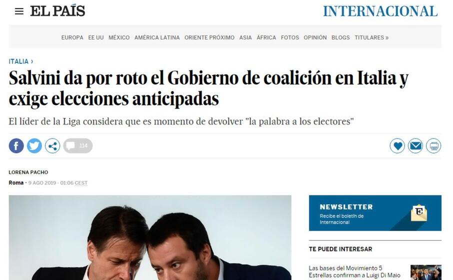 el pais salvini fa cadere il governo e chiede elezioni anticipate