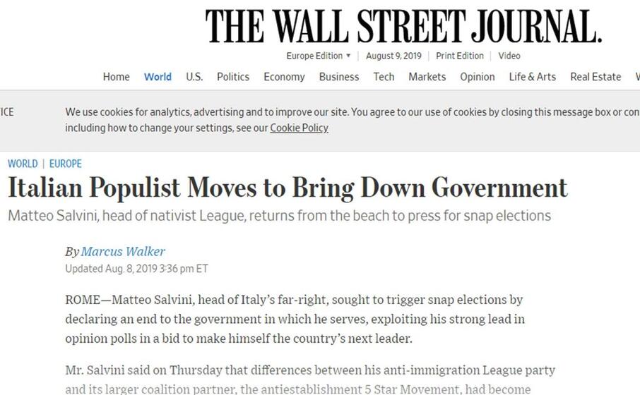 il populista italiano fa cadere il governo the wall street journal