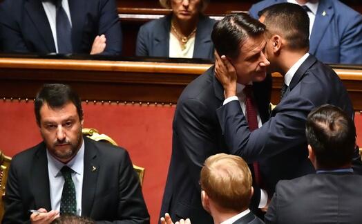 salvini conte e di maio in senato (ansa)