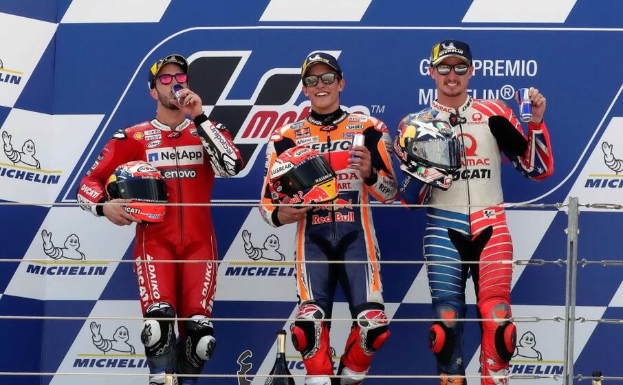 il podio del gp di spagna (ansa)