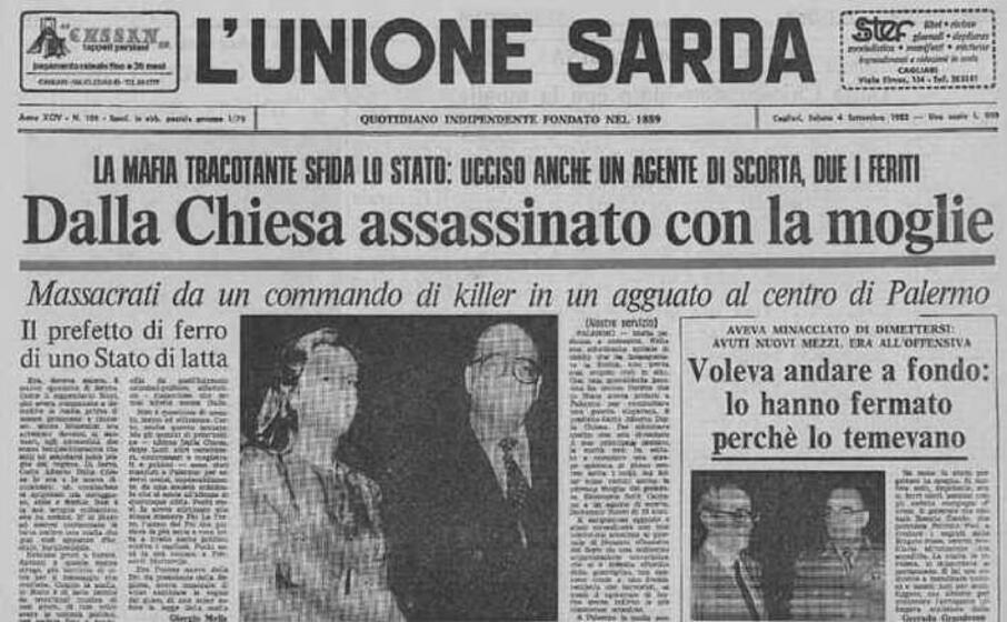 la prima pagina de l unione sarda all indomani dell assassinio dalla chiesa (archivio us)