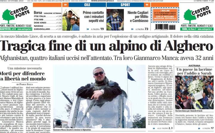 la notizia sulla prima pagina de l unione sarda