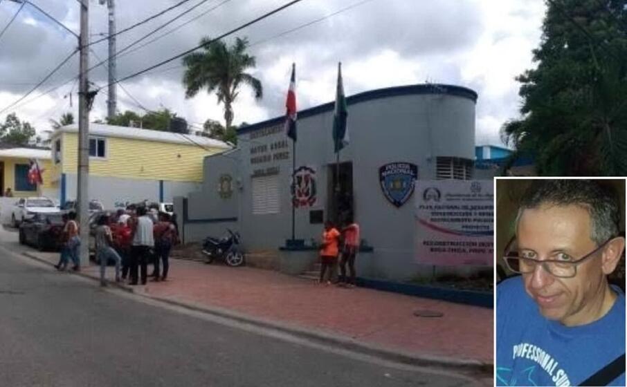 il distaccamento di polizia di boca chica e nel riquadro l imprenditore ucciso (foto l unione sarda tellini)