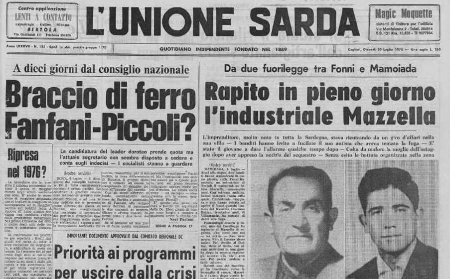 la notizia del rapimento mazzella (archivio l unione sarda)
