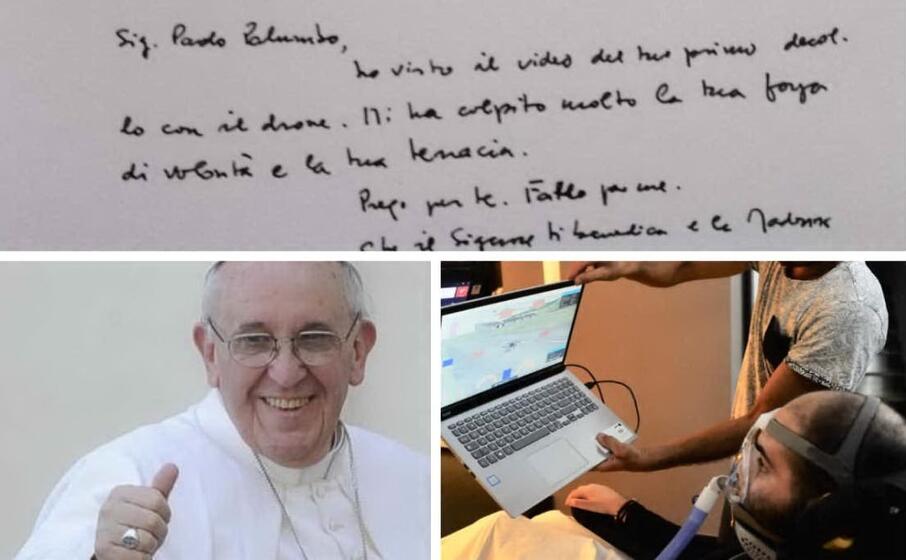 in alto la lettera del papa sotto il santo padre (ansa) a destra paolo palumbo (archivio l unione sarda)