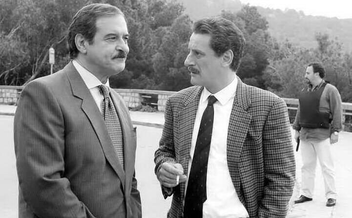 ennio fantastichini con giorgio tirabassi sul set di paolo borsellino