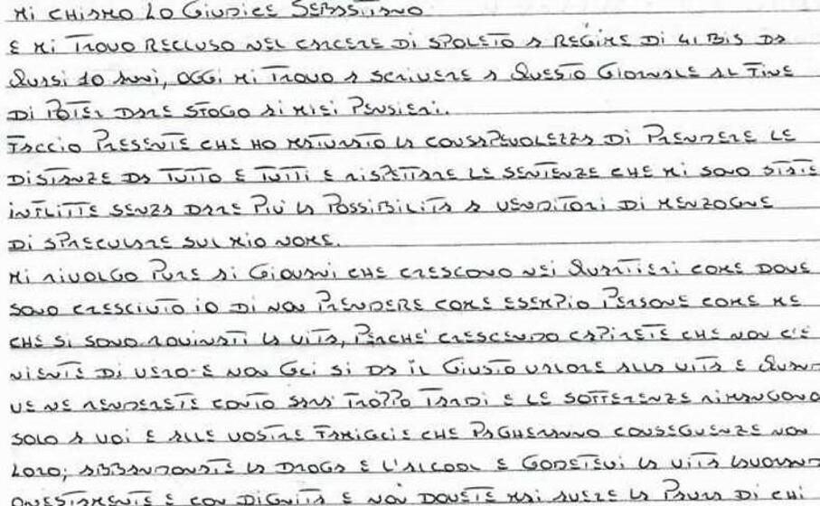 la lettera di sebastiano lo giudice (ansa)