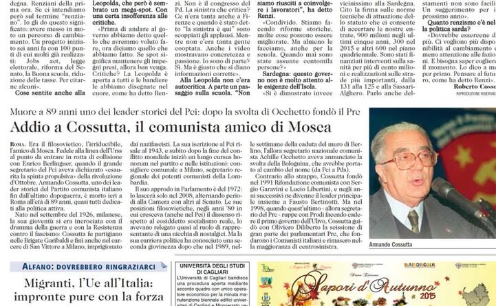 la notizia della morte su l unione sarda