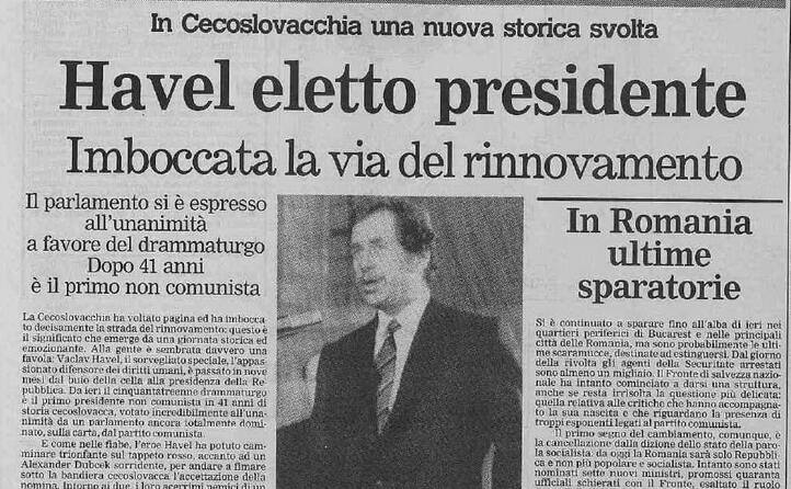 l unione sarda apre con la svolta storica in cecoslovacchia