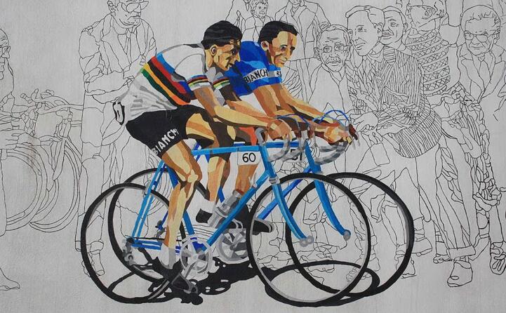 murale a castellania che ritrae il campione insieme al fratello serse (foto wikipedia)