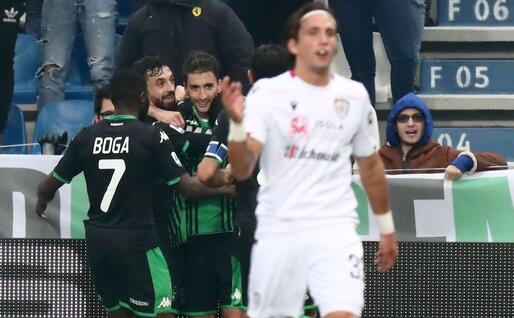 Il raddoppio del Sassuolo e lo sconforto di Pellegrini (Ansa-Campanini)