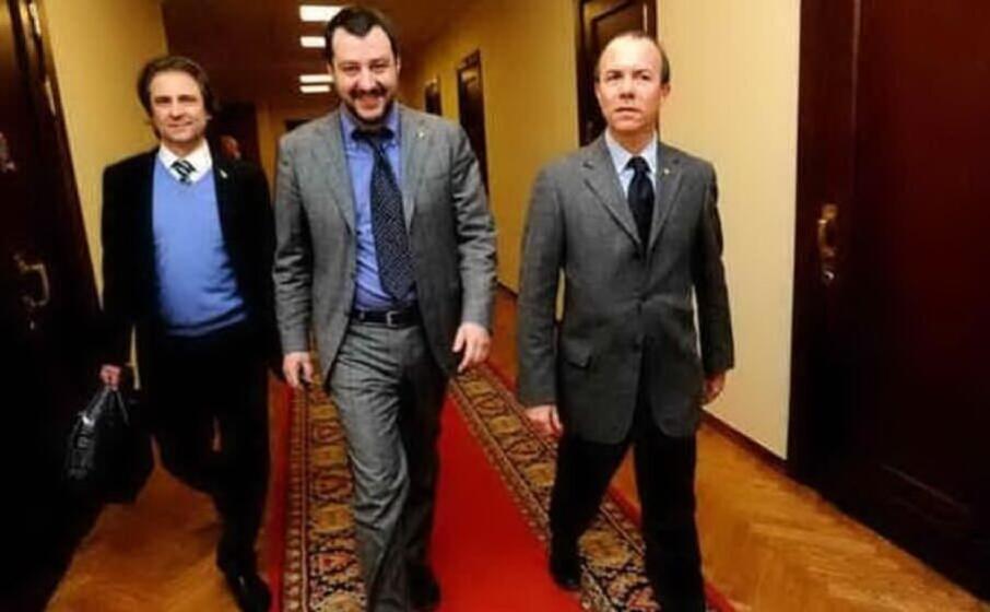 matteo salvini con gianluca savoini e claudio d amico (archivio us)