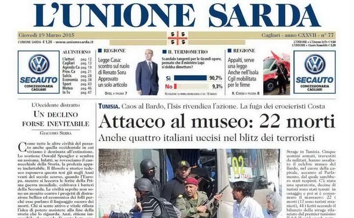 la prima pagina de l unione sarda