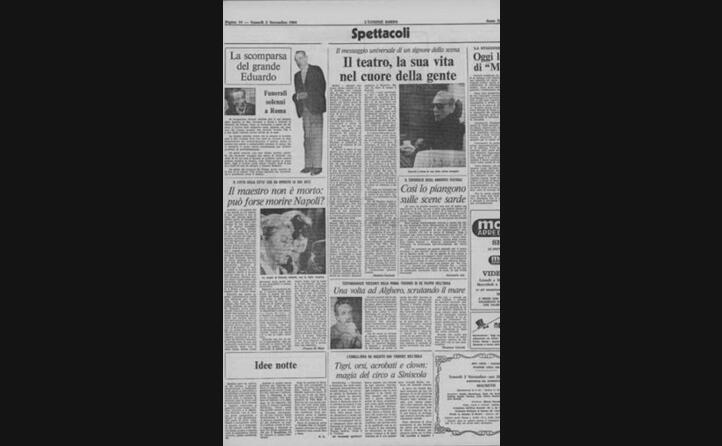la notizia della morte di eduardo de filippo su l unione sarda