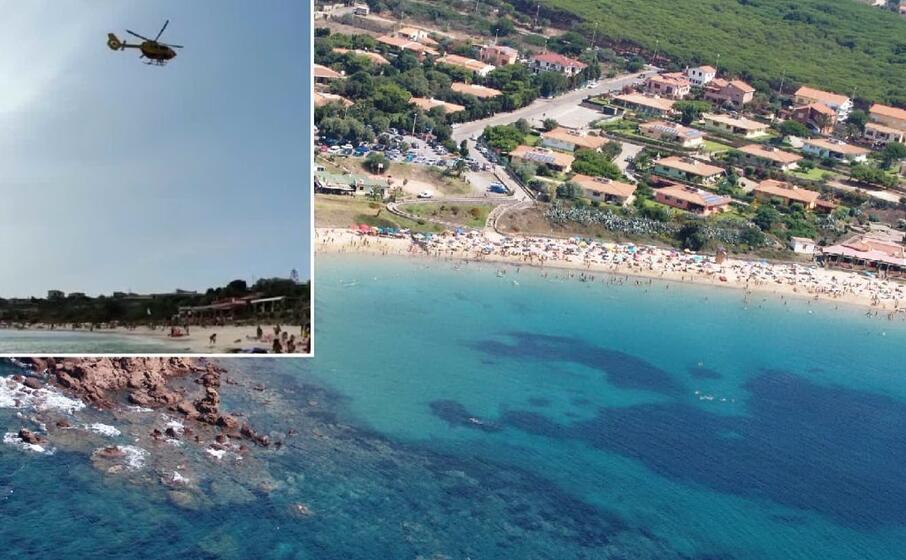la spiaggia di portopaglietto e nel riquadro i soccorsi di oggi (l unione sarda)