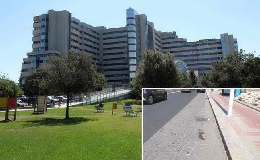 l ospedale brotzu dove la donna era ricoverata e nel riquadro il luogo dell incidente (archivio l unione sarda)
