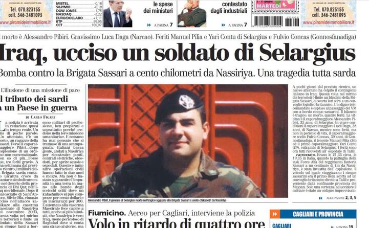 la prima pagina de l unione sarda