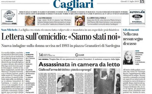 La pagina de L'Unione Sarda dell'11 luglio scorso