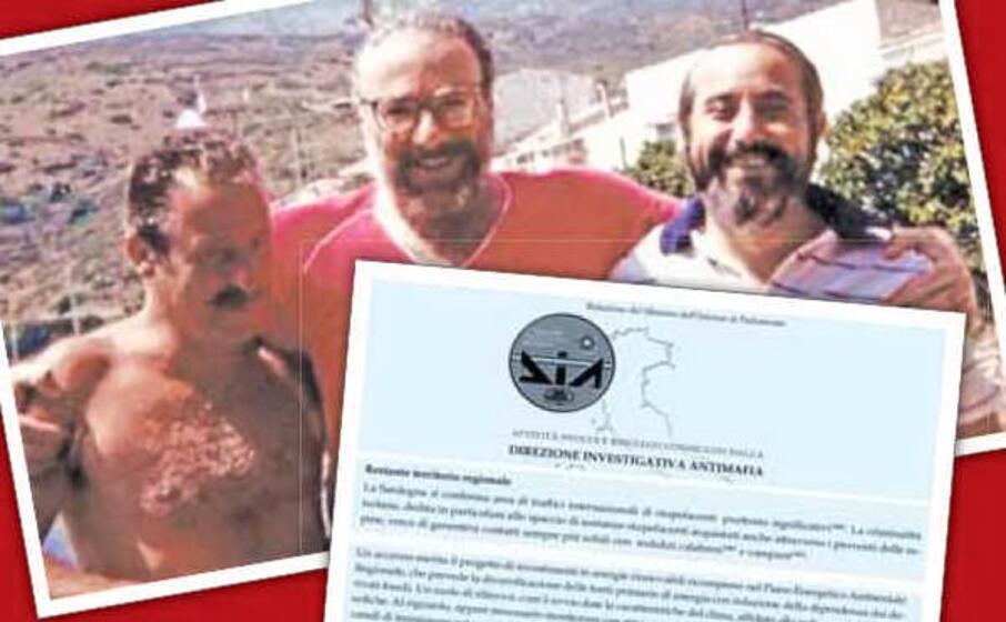 da sinistra borsellino lo curto e falcone nel riquadro la relazione 2019 della dia sulle infiltrazioni in sardegna (foto l unione sarda)
