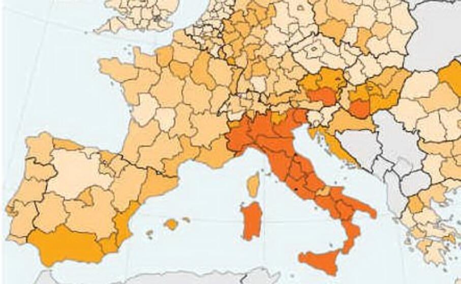la mappa eurostat da cui appare come l italia sia il paese pi colpito