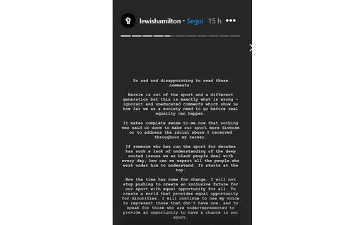 La replica di Hamilton su Instagram
