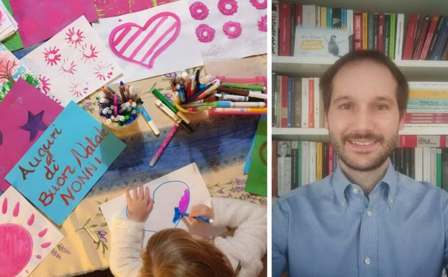 francesco cau a sinistra alcuni disegni recapitati ai nonni della rsa (foto concesse)
