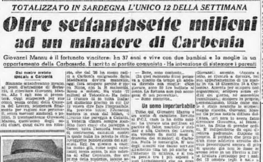 Totocalcio Minatore Di Carbonia Supermilionario Nel 1950 L Unione Sarda It