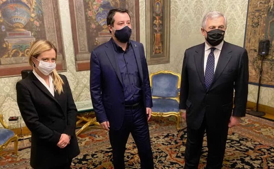 giorgia meloni matteo salvini e antonio tajani al quirinale (foto twitter matteo salvini)