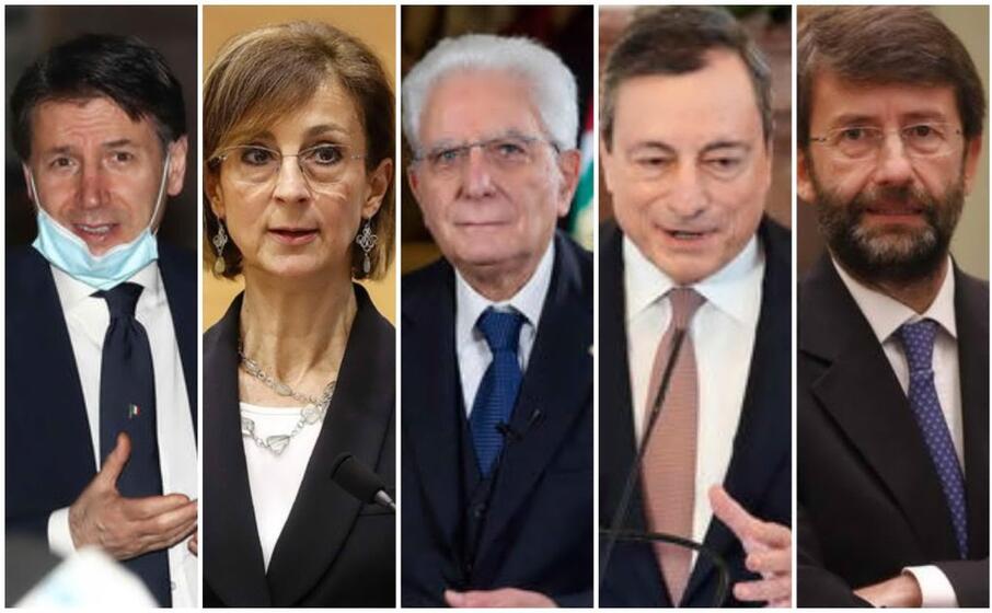 da sinistra conte cartabia mattarella draghi e franceschini (ansa)