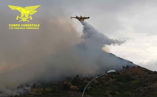 Un canadair in azione (foto Corpo forestale)
