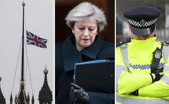 la bandiera a mezz asta il giorno dopo l attacco theresa may e un poliziotto