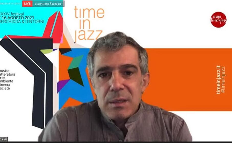 paolo fresu durante la presentazone di time in jazz 2021 (foto giagnoni)
