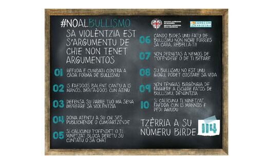 "No al bullismo": le regole in sardo (foto ufficio stampa)